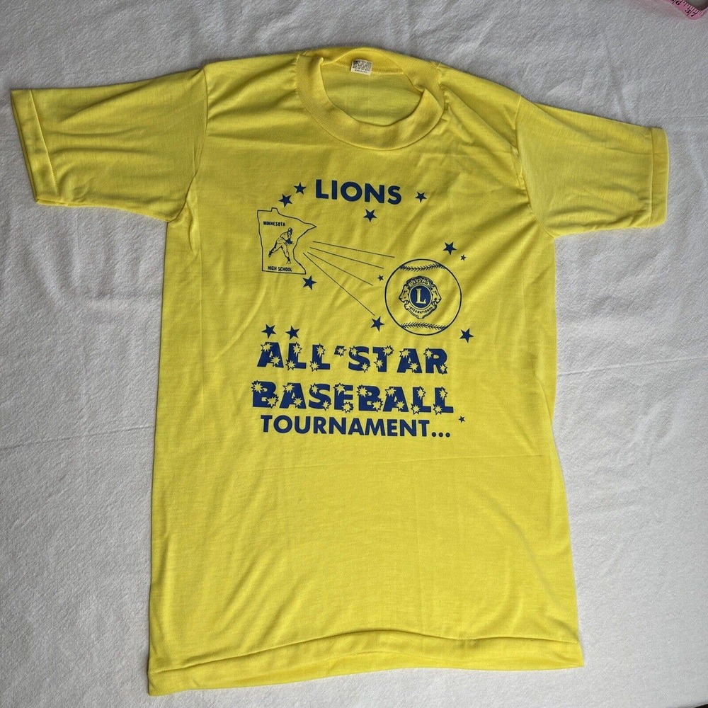 Vtg MN high school Lions all-star baseball Single Stitch yellow T-shirt Sz M